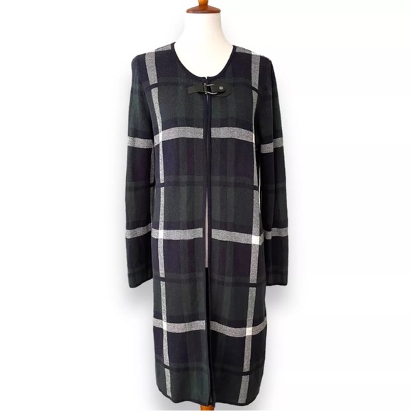 Anne Klein plaid knit sweater jacket/cape/ cardigan buckle closure - Picture 13 of 13